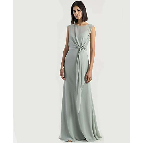 

Sheath / Column Jewel Neck Floor Length Chiffon Bridesmaid Dress with