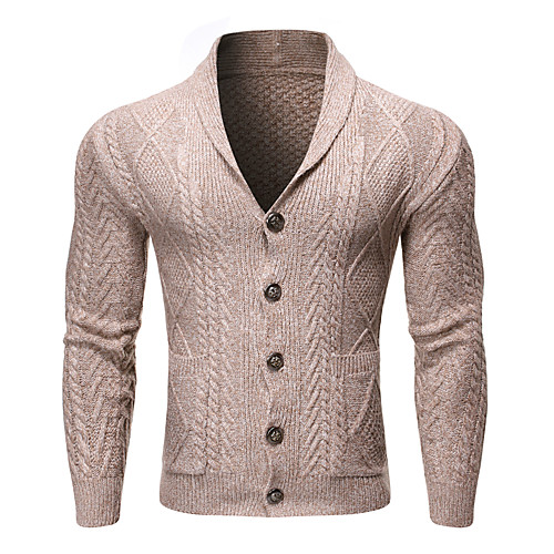 

Men's Knitted Solid Color Cardigan Sweater Long Sleeve Sweater Cardigans Shirt Collar Fall Winter Khaki Dark Gray Navy Blue