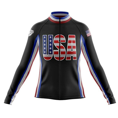 

21Grams American / USA USA National Flag Men's Long Sleeve Cycling Jersey - White Black Bike Jersey Top Thermal Warm UV Resistant Anatomic Design Sports Winter Summer 100% Polyester Mountain Bike MTB