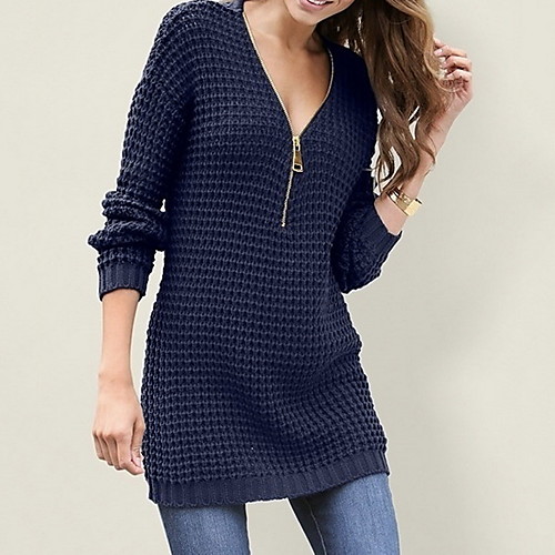 

Women's Solid Colored Pullover Long Sleeve Sweater Cardigans Deep V White Black Red