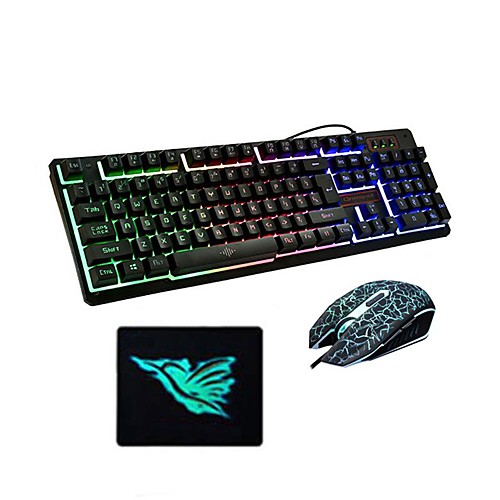 

USB Wired Optical Keyboard Mouse and Pad Gamers 3 Pieces a Kit Illuminous Keys for Desktop Laptop