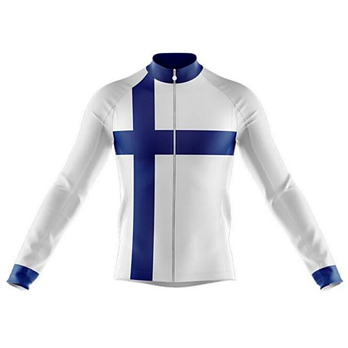 

21Grams Finland National Flag Men's Long Sleeve Cycling Jersey - BlueWhite Bike Jersey Top Thermal Warm UV Resistant Anatomic Design Sports Winter Summer Fleece 100% Polyester Mountain Bike MTB Road