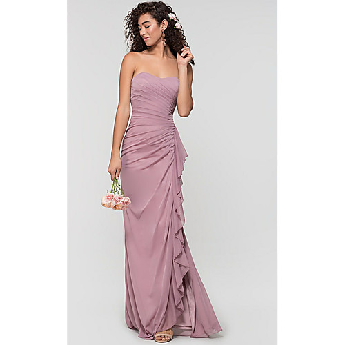 

Sheath / Column Sweetheart Neckline Sweep / Brush Train Chiffon Bridesmaid Dress with Ruffles / Split Front / Ruching / Open Back