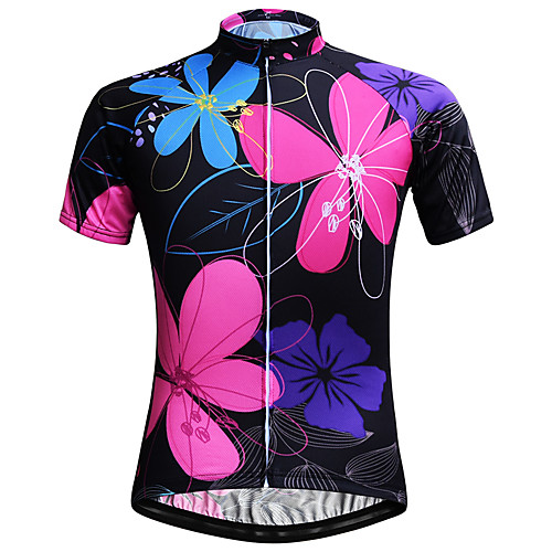 

JESOCYCLING Floral Botanical Women's Short Sleeve Cycling Jersey - White Black Bike Jersey Anatomic Design Quick Dry Breathable Sports Summer 100% Polyester Mountain Bike MTB Road Bike Cycling