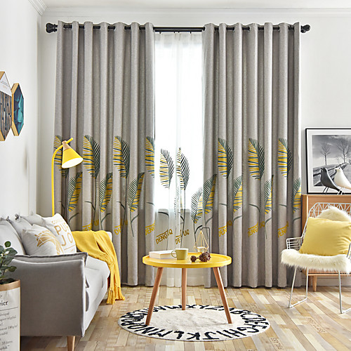 

Two Panel European Minimalist Style Hemp Cotton Leaves Embroidered Curtains Living Room Bedroom Dining Room Children's Room Curtains
