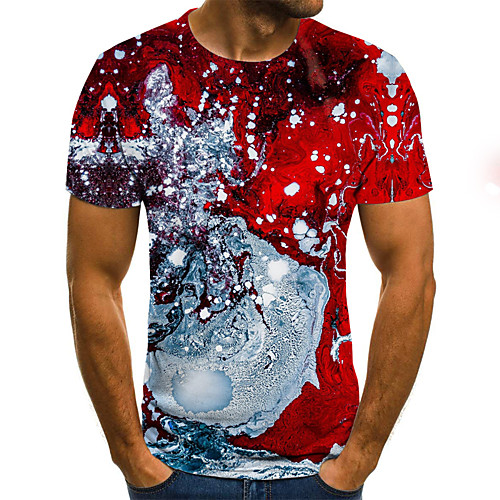 

Men's T shirt Abstract Print Short Sleeve Halloween Tops Rock Streetwear Round Neck Red