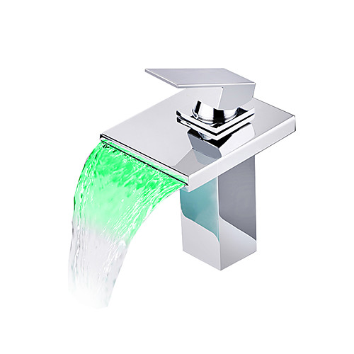 

Bathroom Sink Faucet - LED / Waterfall Chrome Centerset One Hole / Single Handle One HoleBath Taps / Brass