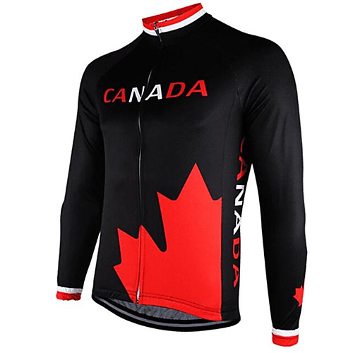 

21Grams USA Canada National Flag Men's Long Sleeve Cycling Jersey - Black / Red Bike Jersey Top Thermal Warm UV Resistant Anatomic Design Sports Winter Summer 100% Polyester Mountain Bike MTB Road