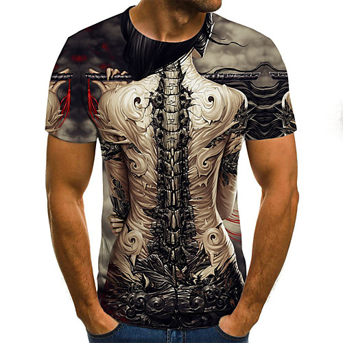 

Men's T shirt Color Block 3D Print Short Sleeve Holiday Tops Streetwear Punk & Gothic Khaki