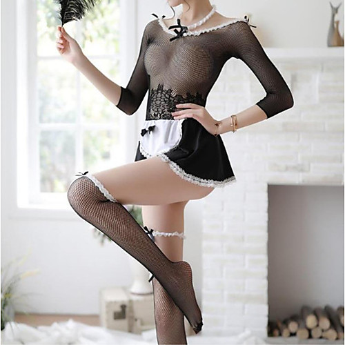 

Women's Lace Backless Cut Out Uniforms & Cheongsams Suits Nightwear Jacquard Solid Colored Black One-Size