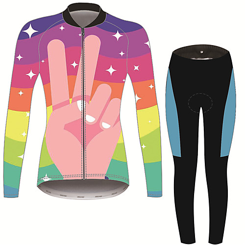 

21Grams Peace Sign Women's Long Sleeve Cycling Jersey with Tights - Pink / Black Bike Clothing Suit Thermal Warm Anatomic Design Ultraviolet Resistant Sports Winter Fleece Terylene Polyester Taffeta
