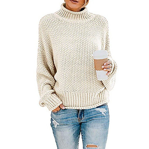

Women's Basic Knitted Braided Solid Color Plain Pullover Long Sleeve Sweater Cardigans Turtleneck Fall Winter White Black Red