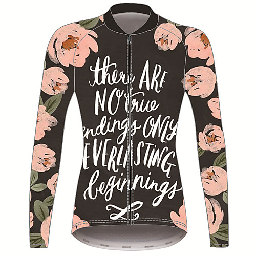 

21Grams Floral Botanical Women's Long Sleeve Cycling Jersey - BrownGray Bike Jersey Top Thermal Warm UV Resistant Anatomic Design Sports Winter Fleece 100% Polyester Mountain Bike MTB Road Bike