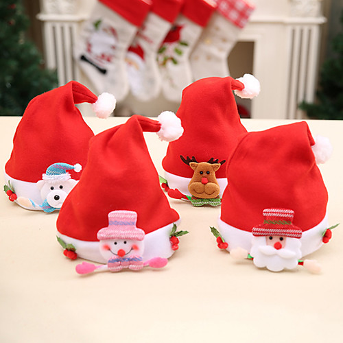 

Christmas Red Hat Santa Claus Snowman Elk Festive Party Supplies Cap Gifts Decor Cute 4pcs