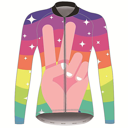 

21Grams Peace & Love Women's Long Sleeve Cycling Jersey - Pink Bike Jersey Top Thermal Warm UV Resistant Anatomic Design Sports Winter Fleece 100% Polyester Mountain Bike MTB Road Bike Cycling