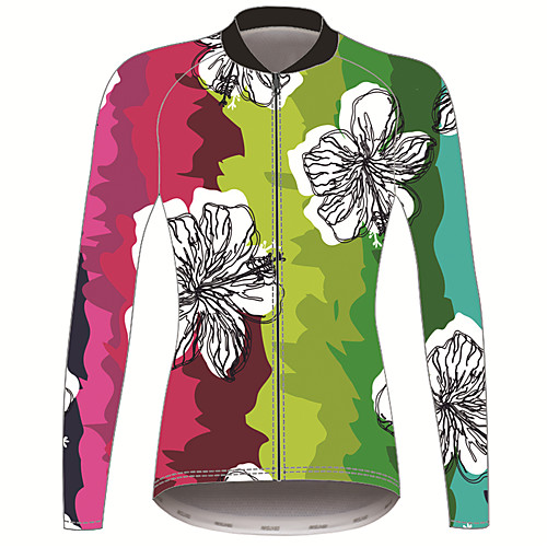 

21Grams Floral Botanical Women's Long Sleeve Cycling Jersey - RedBlue Bike Jersey Top Thermal Warm UV Resistant Anatomic Design Sports Winter Fleece 100% Polyester Mountain Bike MTB Road Bike Cycling