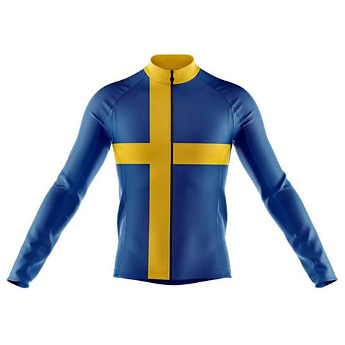 

21Grams Sweden National Flag Men's Long Sleeve Cycling Jersey - BlueYellow Bike Jersey Top Thermal Warm UV Resistant Anatomic Design Sports Winter Summer Fleece 100% Polyester Mountain Bike MTB Road