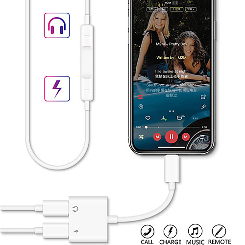 

2 in 1 Lightning to Dual Splitter Converter Audio Earphone Music and Charger Cable Adapter for iPhone 11 /11 Pro/11 Pro max/X XS XR/XS MAX/7 8 Plus