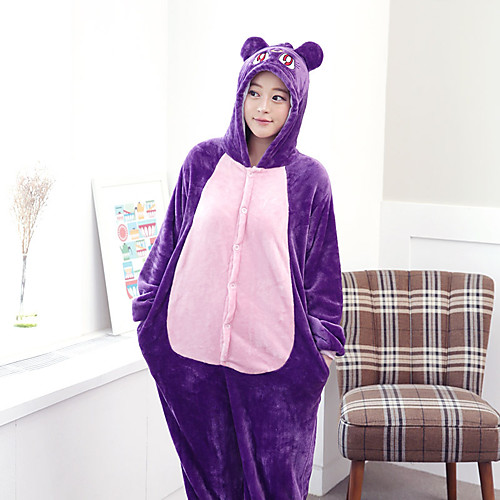 

Adults' Kigurumi Pajamas Cat Onesie Pajamas Flannelette Purple Cosplay For Men and Women Animal Sleepwear Cartoon Festival / Holiday Costumes