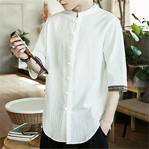 

Men's Shirt Solid Colored Long Sleeve Daily Tops Elegant Vintage Round Neck Wine Gray White