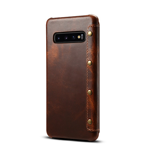 

Phone Case For Samsung Galaxy Full Body Case Leather S9 S9 Plus S8 Note 9 Note 8 S10 S10 Galaxy S10 E Card Holder Solid Color Genuine Leather