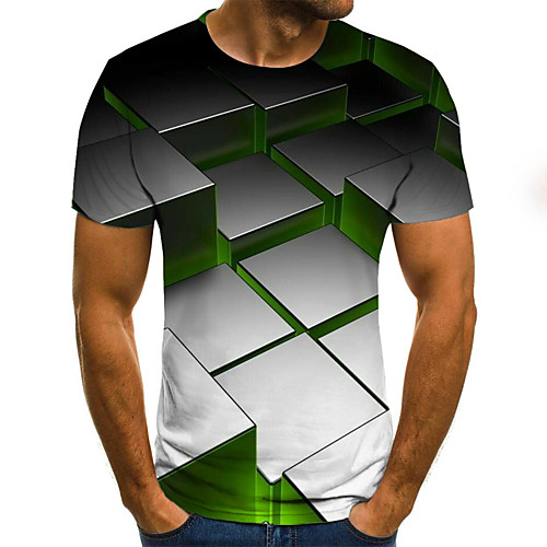 

Men's T shirt Graphic Geometric Print Short Sleeve Going out Tops Streetwear Punk & Gothic Rainbow