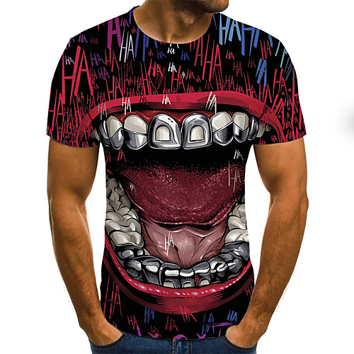 

Men's T shirt Cartoon Plus Size Print Short Sleeve Daily Tops Streetwear Exaggerated Round Neck Red