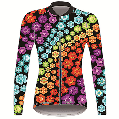 

21Grams Floral Botanical Women's Long Sleeve Cycling Jersey - RedBlue Bike Jersey Top Thermal Warm UV Resistant Anatomic Design Sports Winter Fleece 100% Polyester Mountain Bike MTB Road Bike Cycling