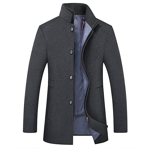 

Men's Daily Basic Fall & Winter Long Coat, Solid Colored Stand Long Sleeve Polyester Camel / Black / Navy Blue
