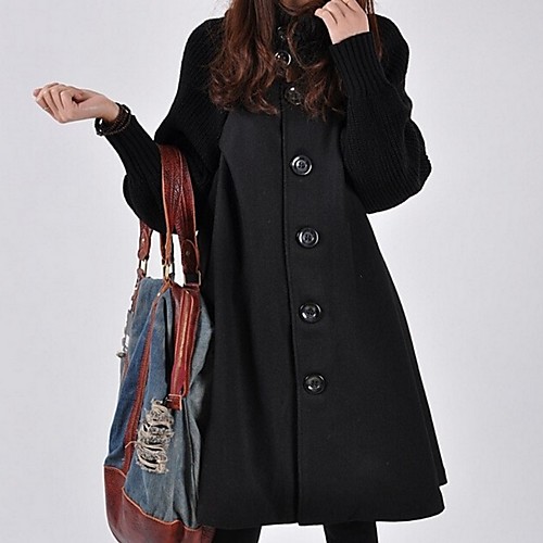 

Women's Daily Fall & Winter Regular Trench Coat, Solid Colored Turtleneck Long Sleeve Polyester Black / Red / Gray