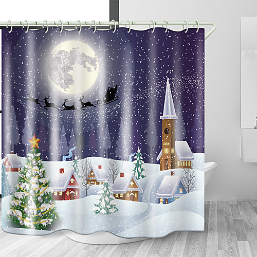 

Christmas Shower Curtains & Hooks Modern Polyester Trend Design
