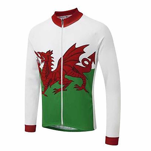 

21Grams Men's Long Sleeve Cycling Jersey Winter Summer Fleece Spandex Polyester White Dragon Bike Jersey Top Mountain Bike MTB Road Bike Cycling Thermal Warm UV Resistant Anatomic Design Sports