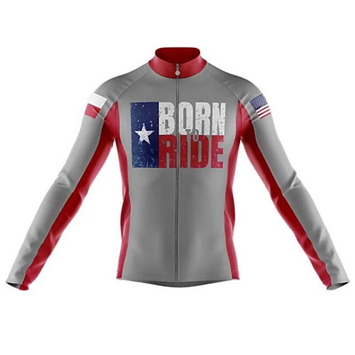 

21Grams American / USA National Flag Men's Long Sleeve Cycling Jersey - Grey Bike Jersey Top Thermal Warm UV Resistant Anatomic Design Sports Winter Summer Fleece 100% Polyester Mountain Bike MTB