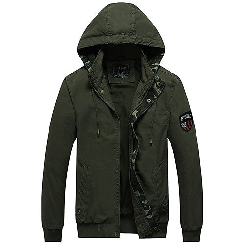 

Men's Jacket Daily Winter Regular Coat Hooded Slim Jacket Long Sleeve Color Block Army Green Khaki / Beach / Cotton