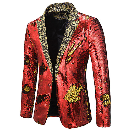 

Men's Blazer Blazer Solid Colored Regular Fit Rayon / Polyester Men's Suit Blue / Purple / Gold - Notch lapel collar