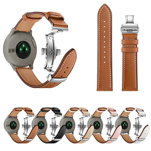 

Watch Band For Garmin Vivomove HR Silver Butterfly Buckle Genuine Leather Strap Bracelet Belt