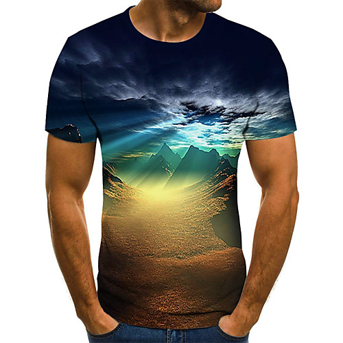 

Men's T shirt Shirt Graphic 3D Camo / Camouflage Plus Size Print Short Sleeve Daily Tops Basic Exaggerated Round Neck Rainbow / Sports