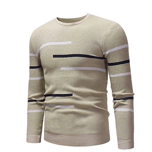 

Men's Color Block Pullover Long Sleeve Slim Sweater Cardigans Round Neck Fall Winter Wine Khaki Navy Blue