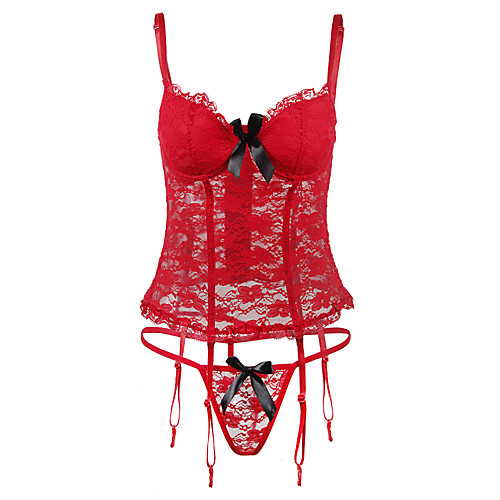 

Women's Backless Cut Out Lace Plus Size Super Sexy Suits Nightwear Color Block White / Black / Red M L XL / Bow / Deep V / Bow