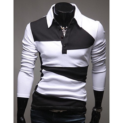 

Men's Polo Striped Color Block Long Sleeve Daily Tops Basic Elegant White Black Orange