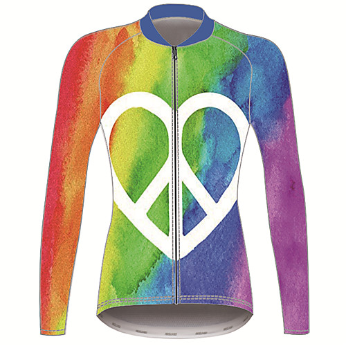

21Grams Peace Sign Women's Long Sleeve Cycling Jersey - RedBlue Bike Jersey Top Thermal Warm UV Resistant Anatomic Design Sports Winter Fleece 100% Polyester Mountain Bike MTB Road Bike Cycling