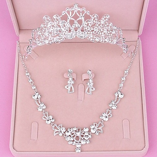 

Women's Clear Crystal Bridal Jewelry Sets Classic Crown Luxury Fashion Rhinestone Earrings Jewelry Silver For Wedding Party Engagement 1 set / Hair Jewelry