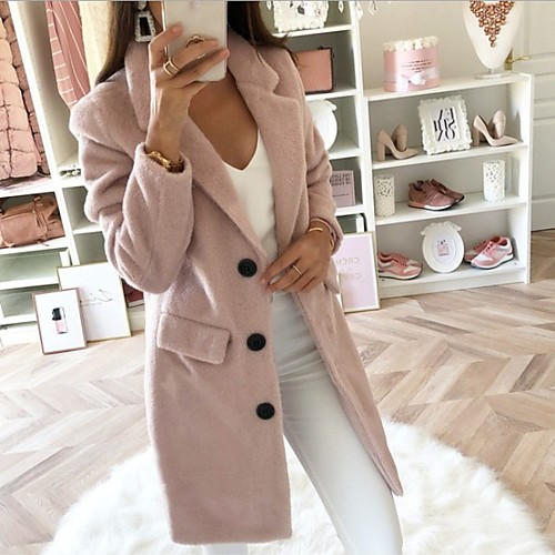 

Women's Coat Daily Fall & Winter Regular Coat Notch lapel collar Regular Fit Elegant & Luxurious Jacket Long Sleeve Geometric Pocket Blue Blushing Pink