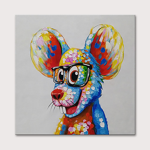 

Oil Painting Hand Painted Square Animals Pop Art Modern Stretched Canvas