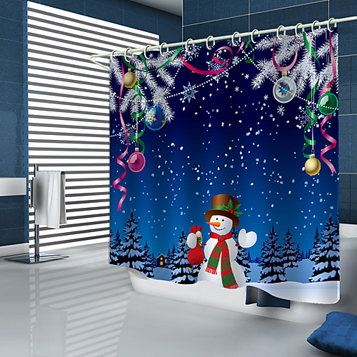 

Christmas Shower Curtains & Hooks Modern Polyester Trend Design