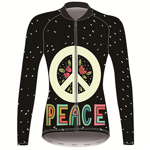 

21Grams Peace Sign Women's Long Sleeve Cycling Jersey - Black / Yellow Bike Jersey Top Thermal Warm UV Resistant Anatomic Design Sports Winter Fleece 100% Polyester Mountain Bike MTB Road Bike Cycling