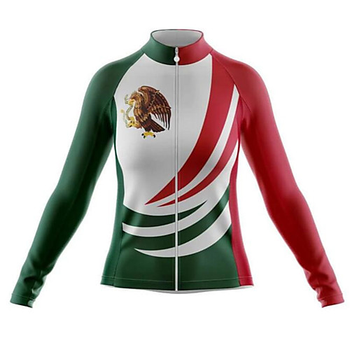 

21Grams Mexico National Flag Men's Long Sleeve Cycling Jersey - Red / White Bike Jersey Top Thermal Warm UV Resistant Anatomic Design Sports Winter Summer Fleece 100% Polyester Mountain Bike MTB Road