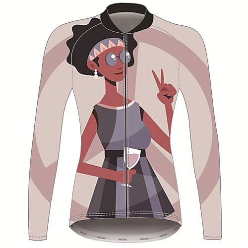 

21Grams Hippie Peace & Love Women's Long Sleeve Cycling Jersey - Grey Bike Jersey Top Thermal Warm UV Resistant Anatomic Design Sports Winter Fleece 100% Polyester Mountain Bike MTB Road Bike Cycling