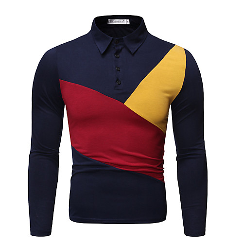 

Men's Golf Shirt Tennis Shirt Other Prints Color Block Patchwork Long Sleeve Daily Tops Basic White Black Navy Blue