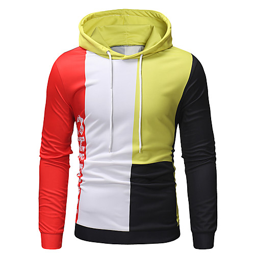 

Men's Pullover Hoodie Sweatshirt Color Block Hooded Work Casual Hoodies Sweatshirts Long Sleeve Slim White